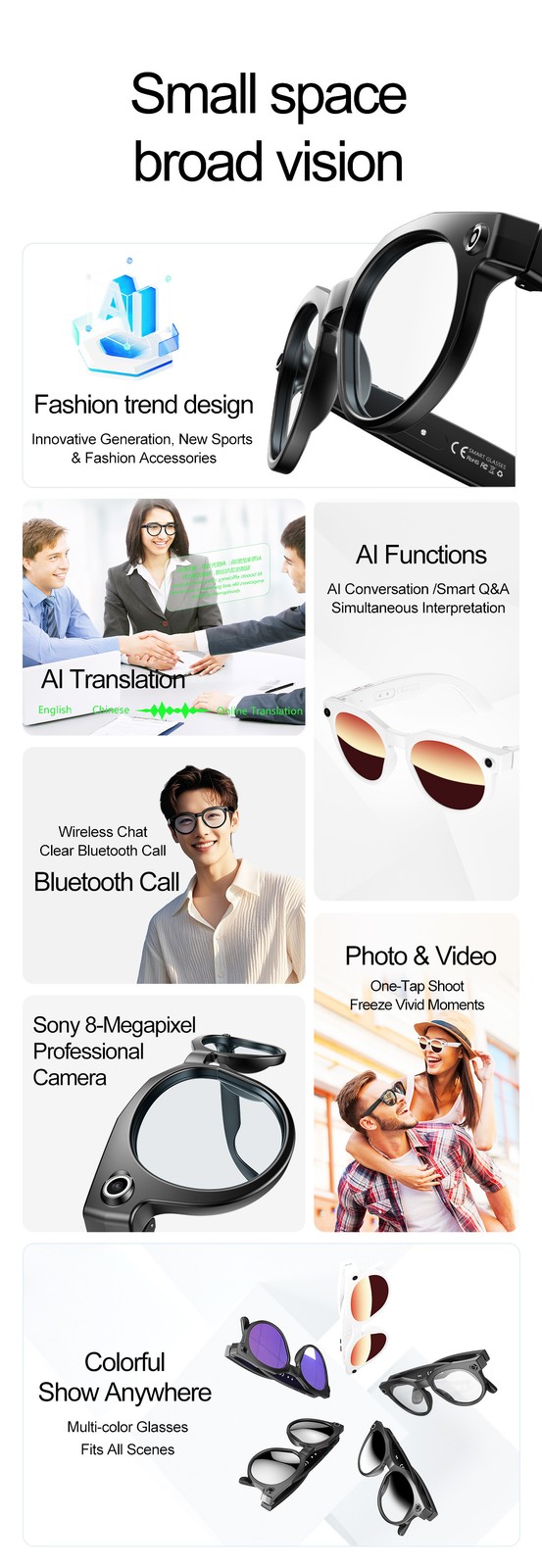 AI Smart Glasses Camera Calling WIFI Noise Reduction Translation Sunglasses ggj