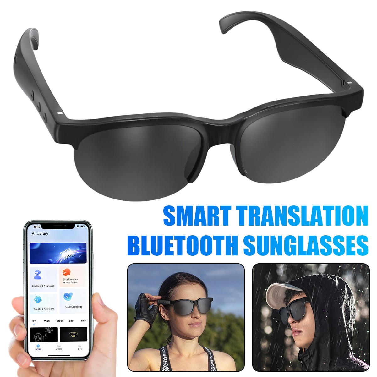 Smart Sunglasses Glasses 144 Language UV Protection Translator Glasses & Headset