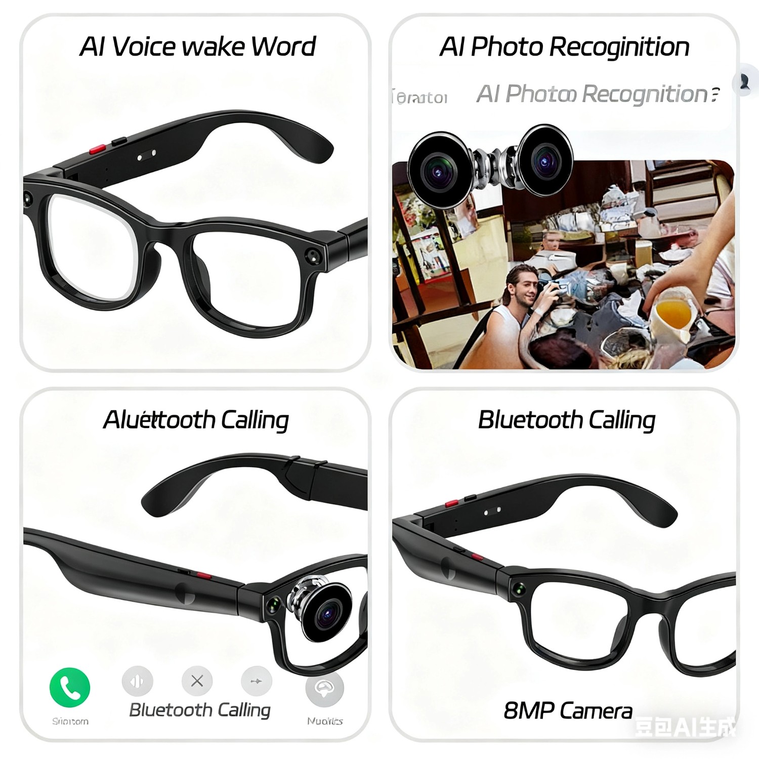 AIMB-G1 Smart Glasses Camera Bluetooth with 8MP 1080p Video RecordingCalling 00