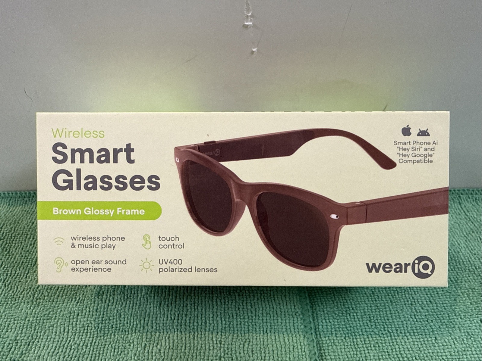 New WeariQ Wireless Smart Glasses Bluetooth, Black Polarized Lenses, Brown Frame