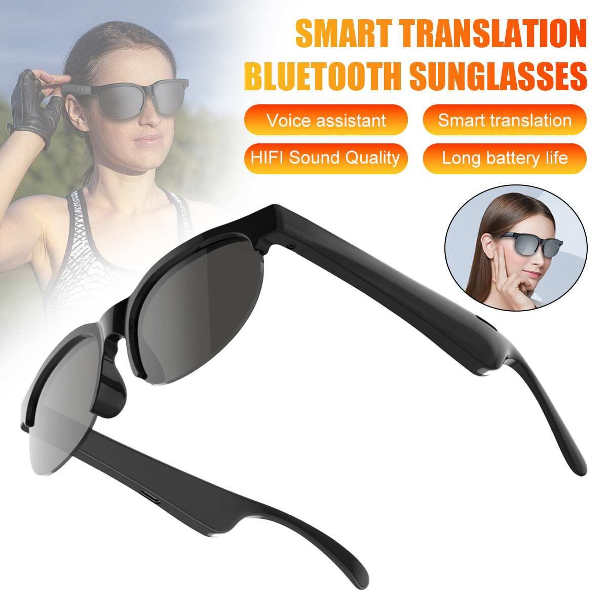Smart Language Translator Glasses Sunglasses Headphone 144+ Language Translation