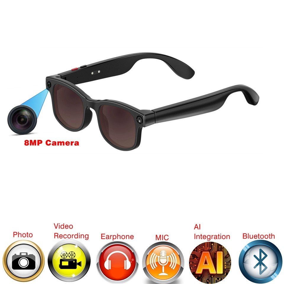 Smart glasses bluetooth with 8MP camera and microphone and voice assis