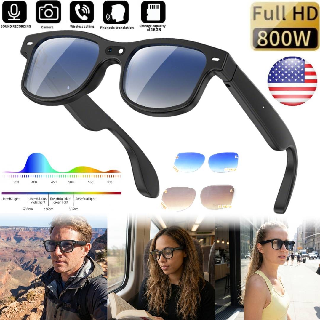 AI Smart Glasses with Camera Bluetooth Open-Ear Audio Video Recording Sunglasses