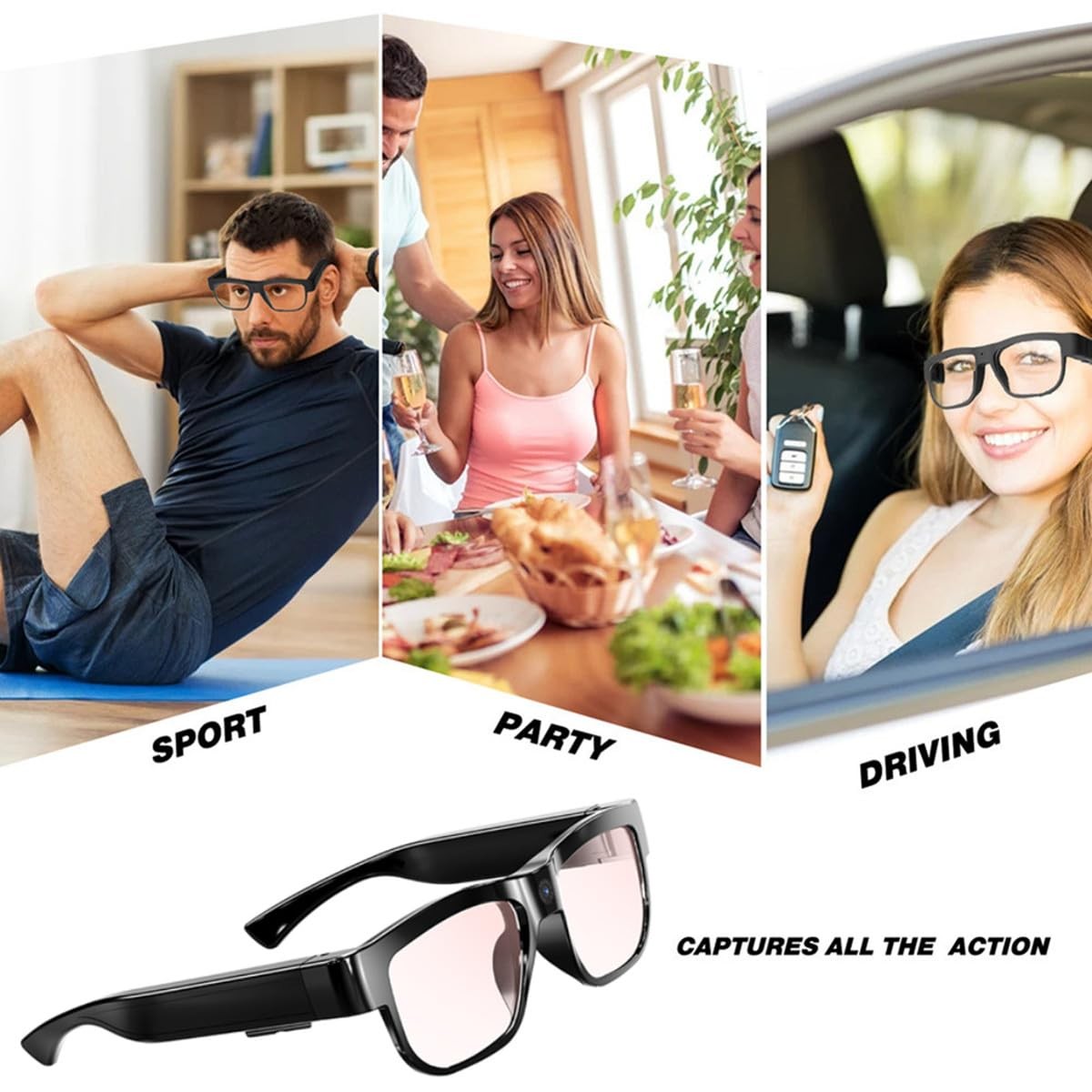 Camera Glasses Smart Video Glasses with Camera Wearable Sports Eye Glasses Ou…