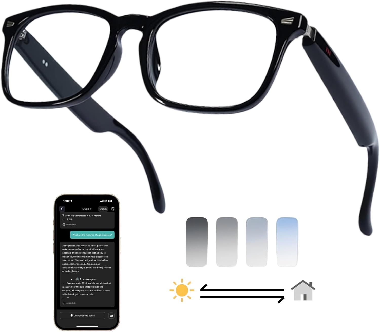 AI Bluetooth Translation Glasses – 140+ Languages, Wireless Smart Audio Glasses