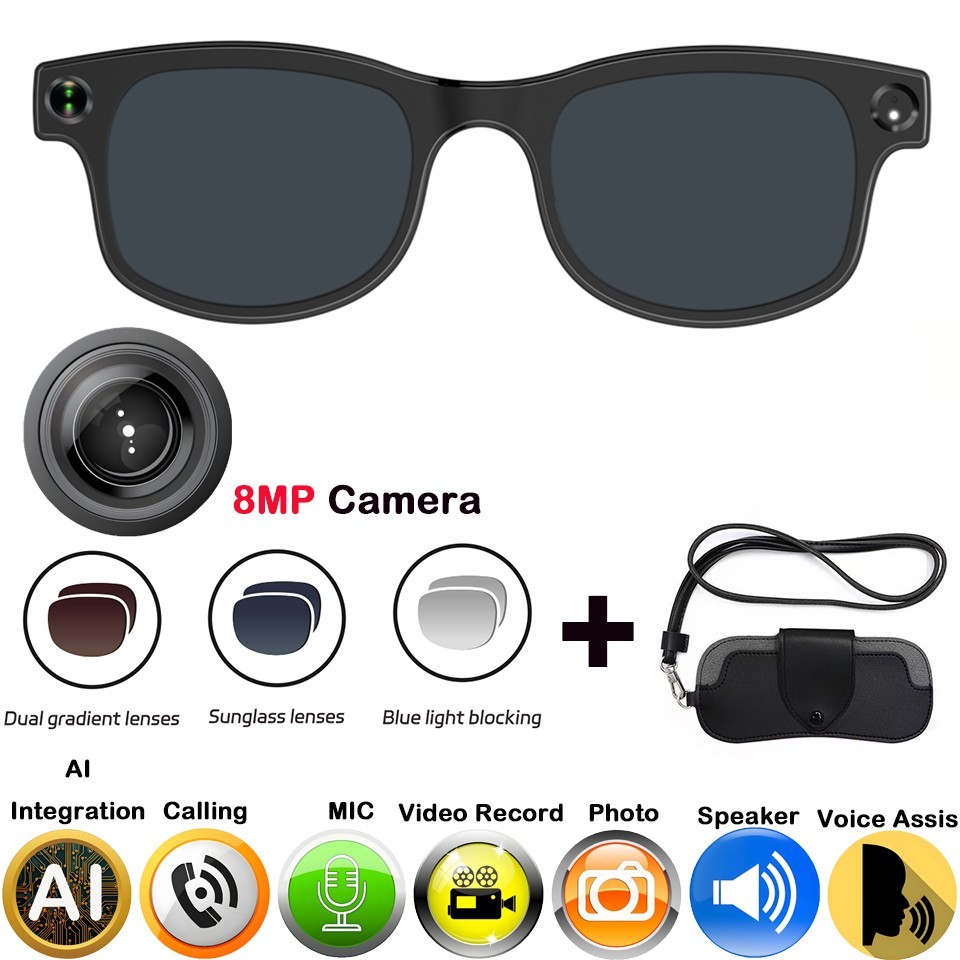AI Smart Glasses with 8MP Camera, Translator Languages, Bluetooth Music & Call