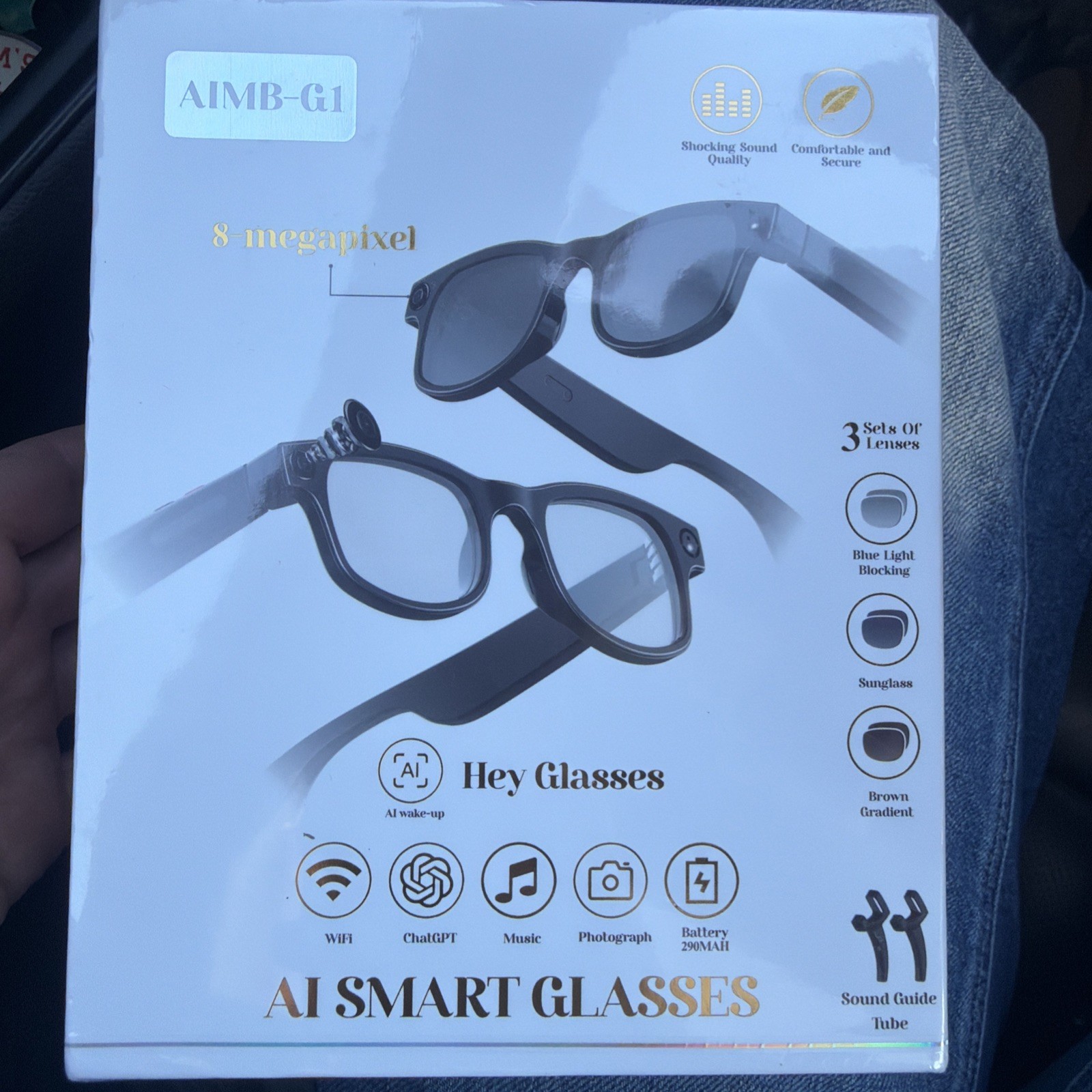 AiMB-G1 Bluetooth Voice Control Smart Glasses W/8MP, 1080p Camera NEW SEALED