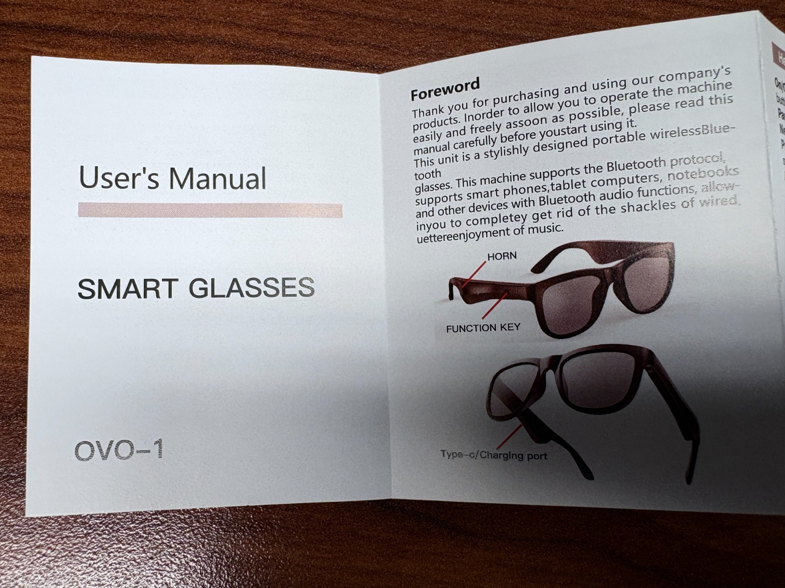 Bluetooth Smart Glasses OVO-1 Wireless Audio Sunglasses BT 6.0 Hands-Free Mic