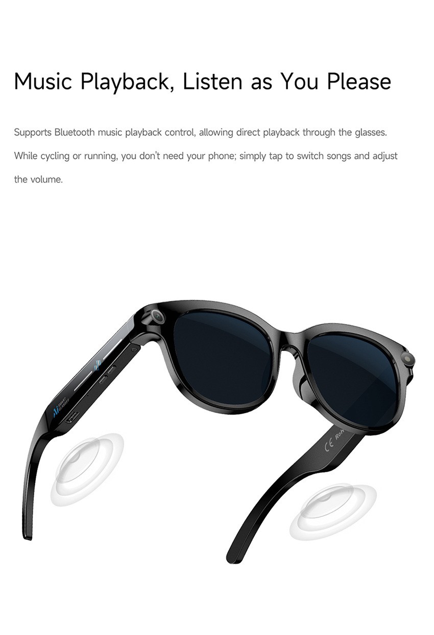 Smart Glasses Sony IMX219 1080P Vlog Cam Stabilization Bluetooth Sunglasses