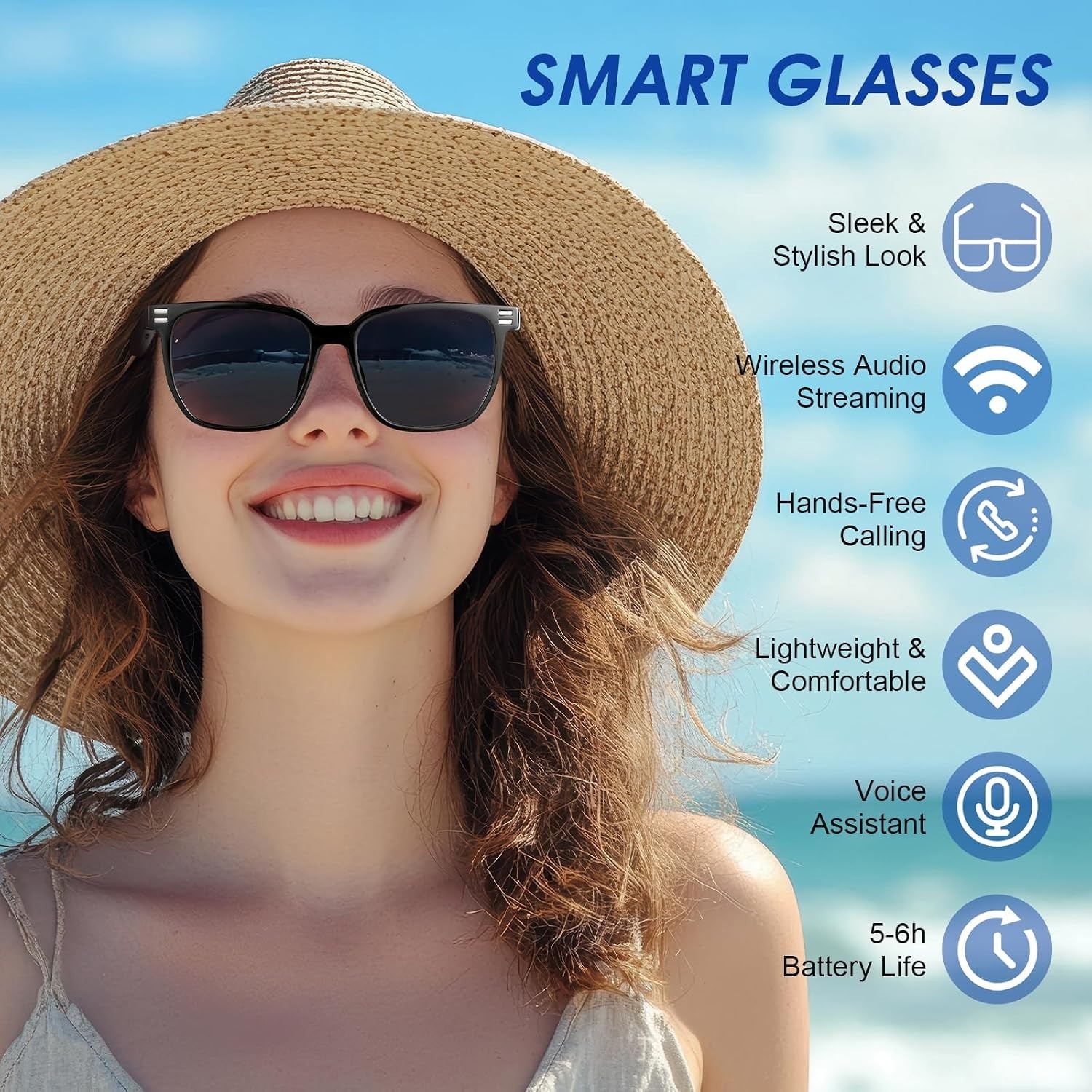 Smart Bluetooth Glasses with UV Protection, Anti Blue Light & Voice Assistant
