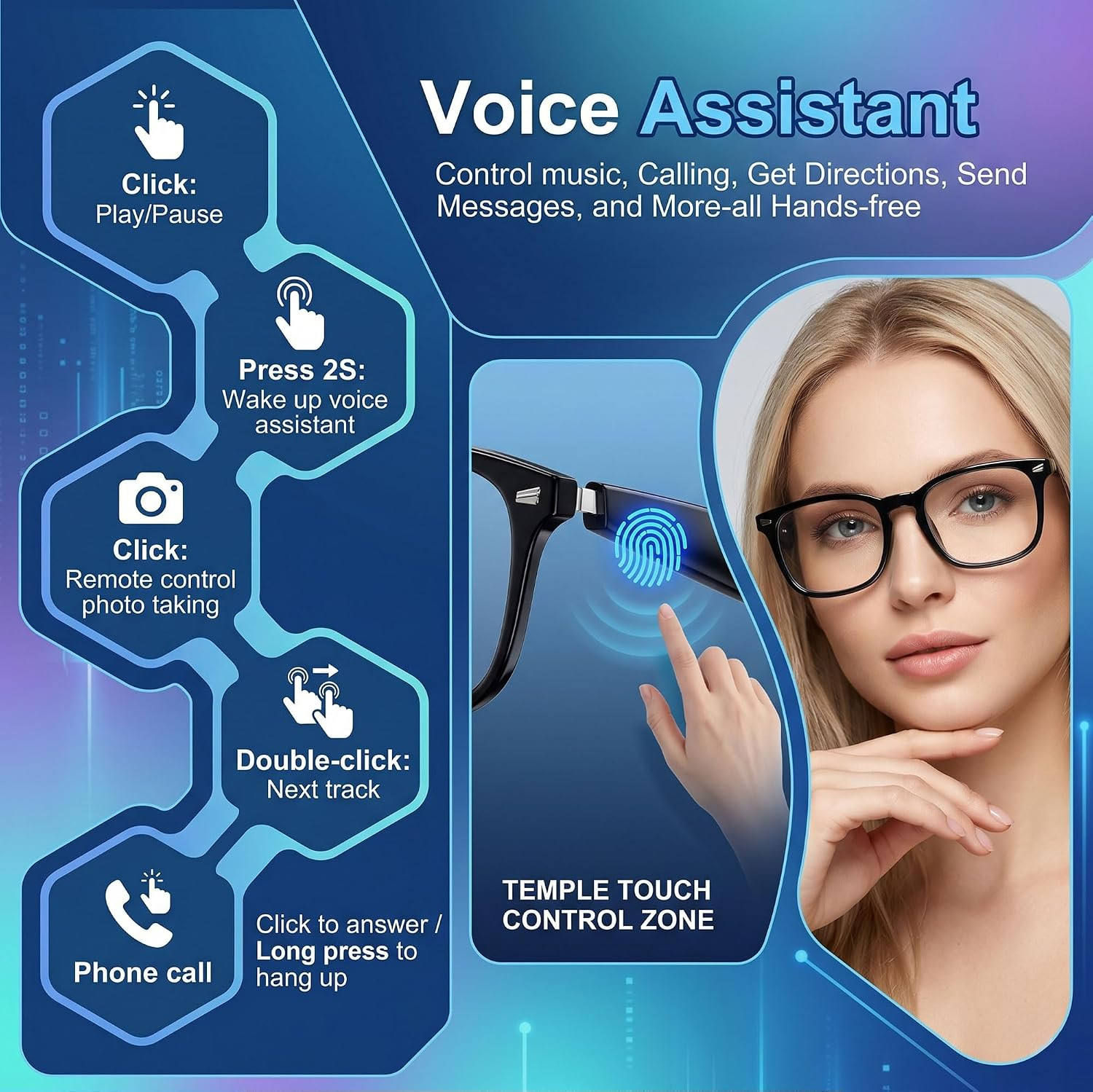 AI Smart Glasses, 164 Language Translation Glasses, Bluetooth Glasses with Speak
