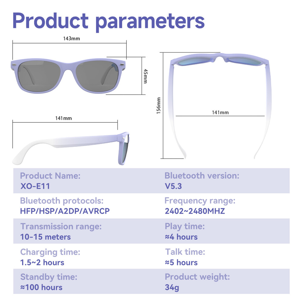 XO Girl Smart Glasses Bluetooth Call & Audio Outdoor Sunglasses Voice Assistant