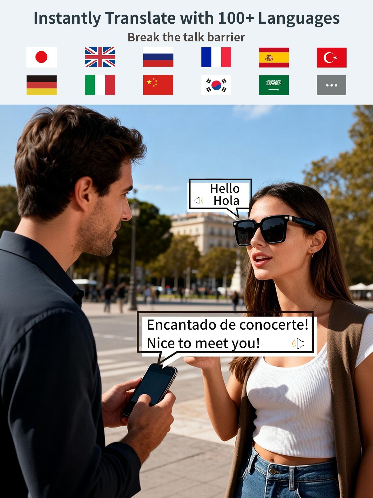 Smart Glasses AI Bluetooth Sunglasses Call Music Translation Work for Men&Women