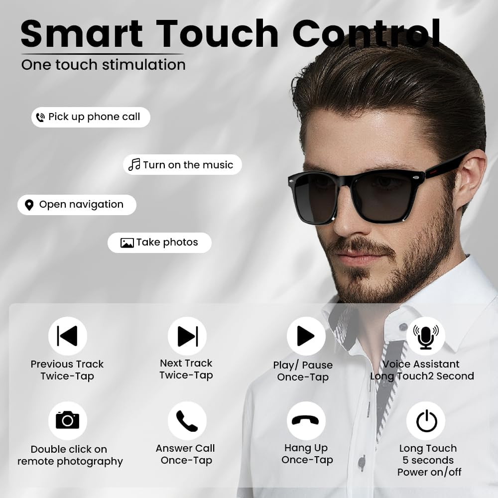 Smart Bluetooth Glasses,For Men & Women, Touch Control, Outdoor UV Protection an