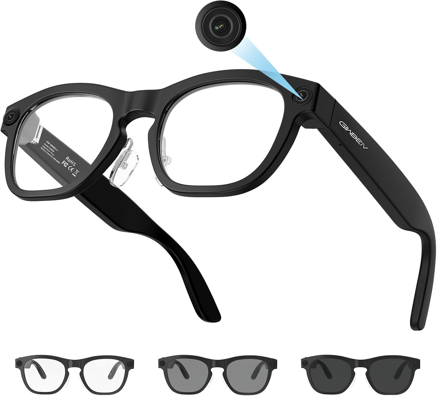 AI Smart Glasses with Camera, 8MP HD Camera Glasses, 1080P Video & Photo Recordi