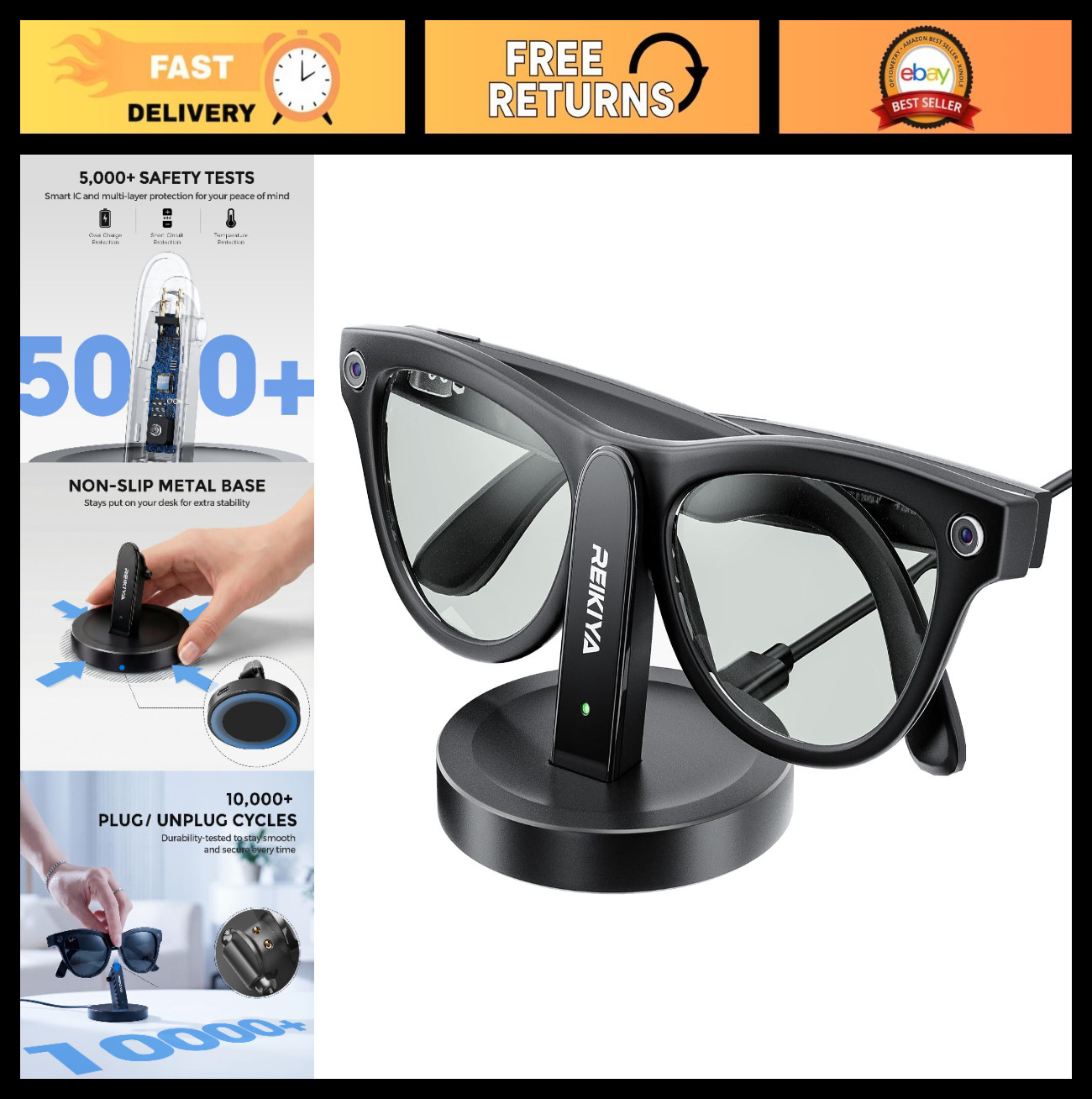 Portable Charging Stand for Smart Glasses – USB-C Dock for Wayfarer, Headliner,