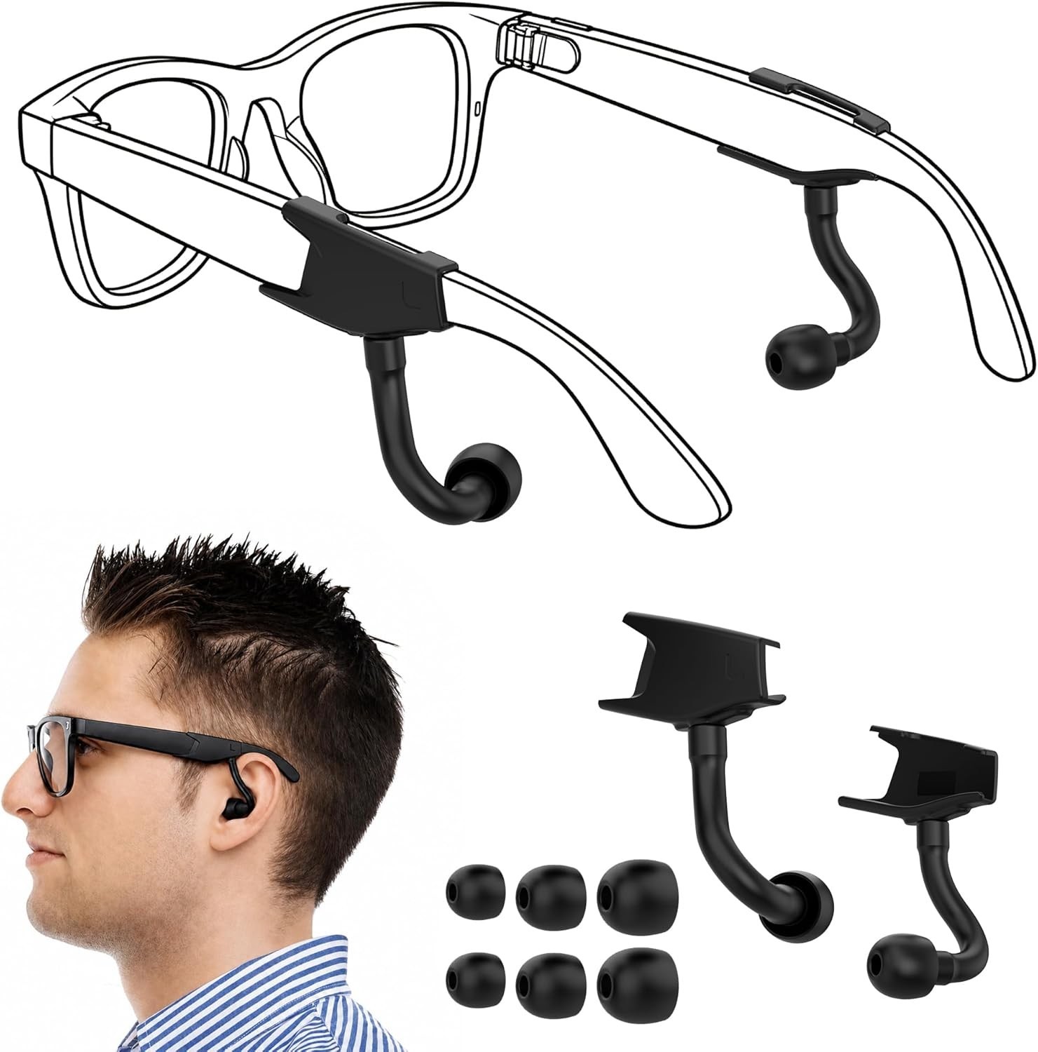 Voice Privacy Ear Tips for Ray-Ban Meta Wayfarer/Skyler/Headliner Gen 2, Ray-…