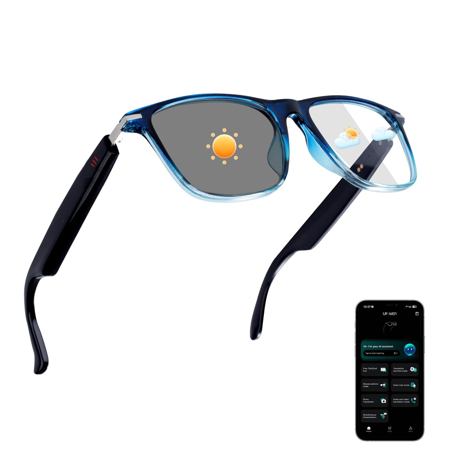 AI Smart Glasses for Men & Women, Photochromic AI Translation Glasses, Suppor…