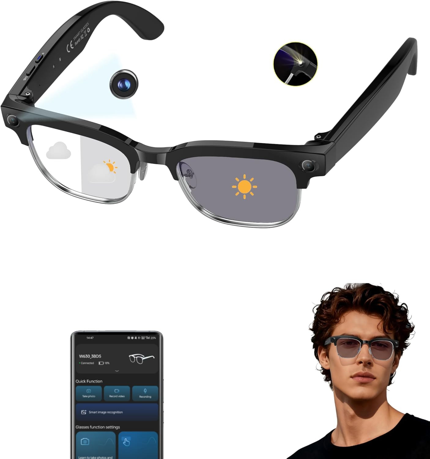 AI Smart Glasses with 4K Camera/Video Recording/Bluetooth for Men & Women/Hands-
