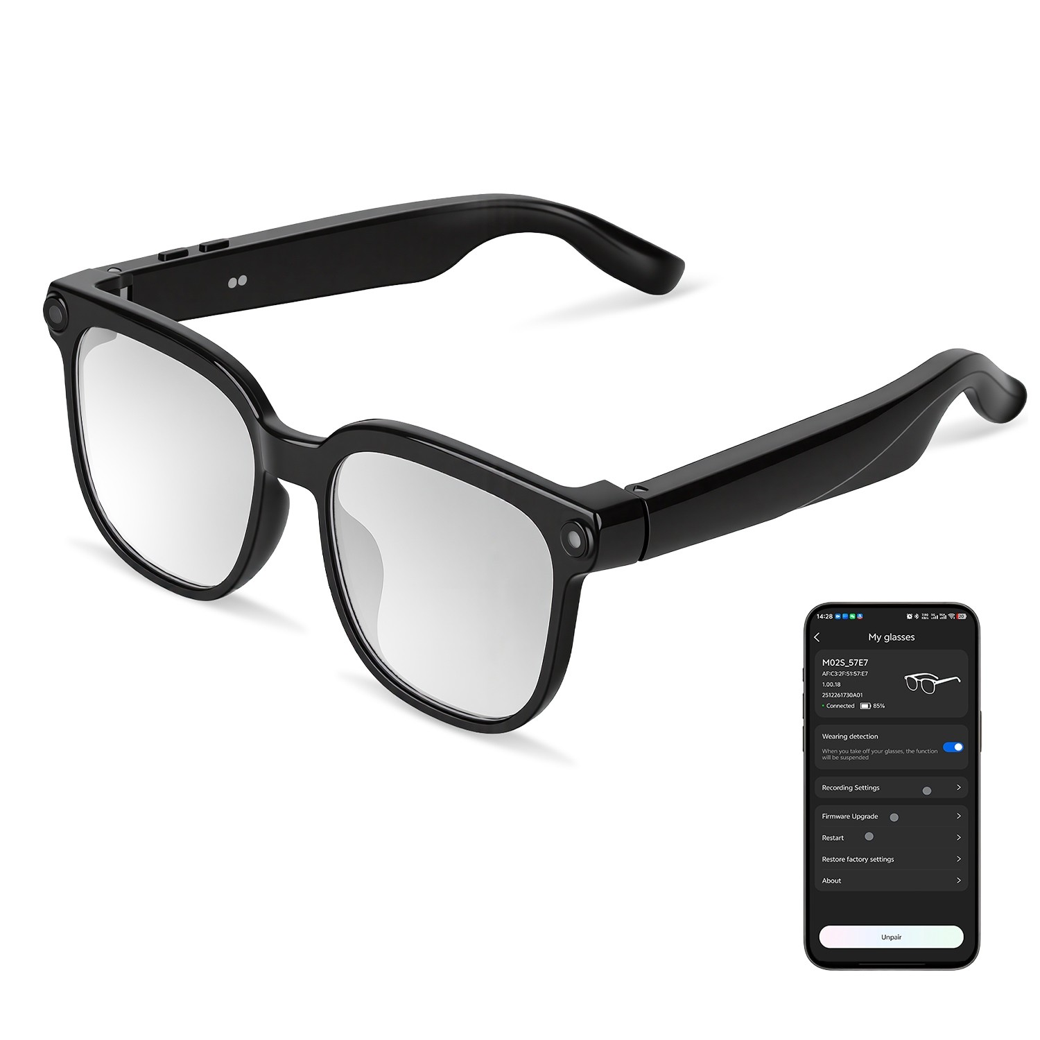 1080P Camera AI Smart Glasses w/ Voice Assistant Stylish Design for Meeting Vlog