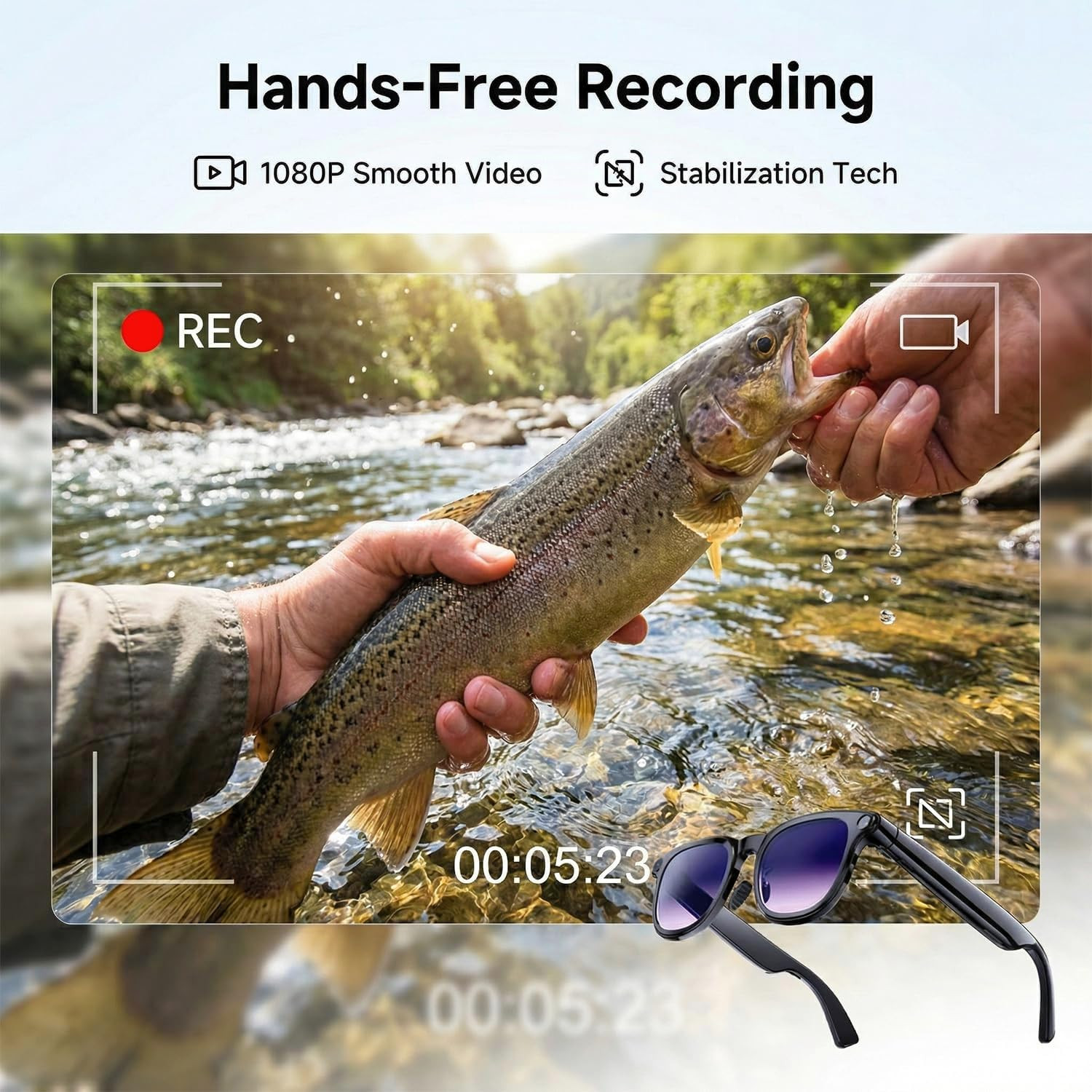 AI Smart Glasses with Camera, 8MP HD Bluetooth Camera Glasses, 1080P Video Recor
