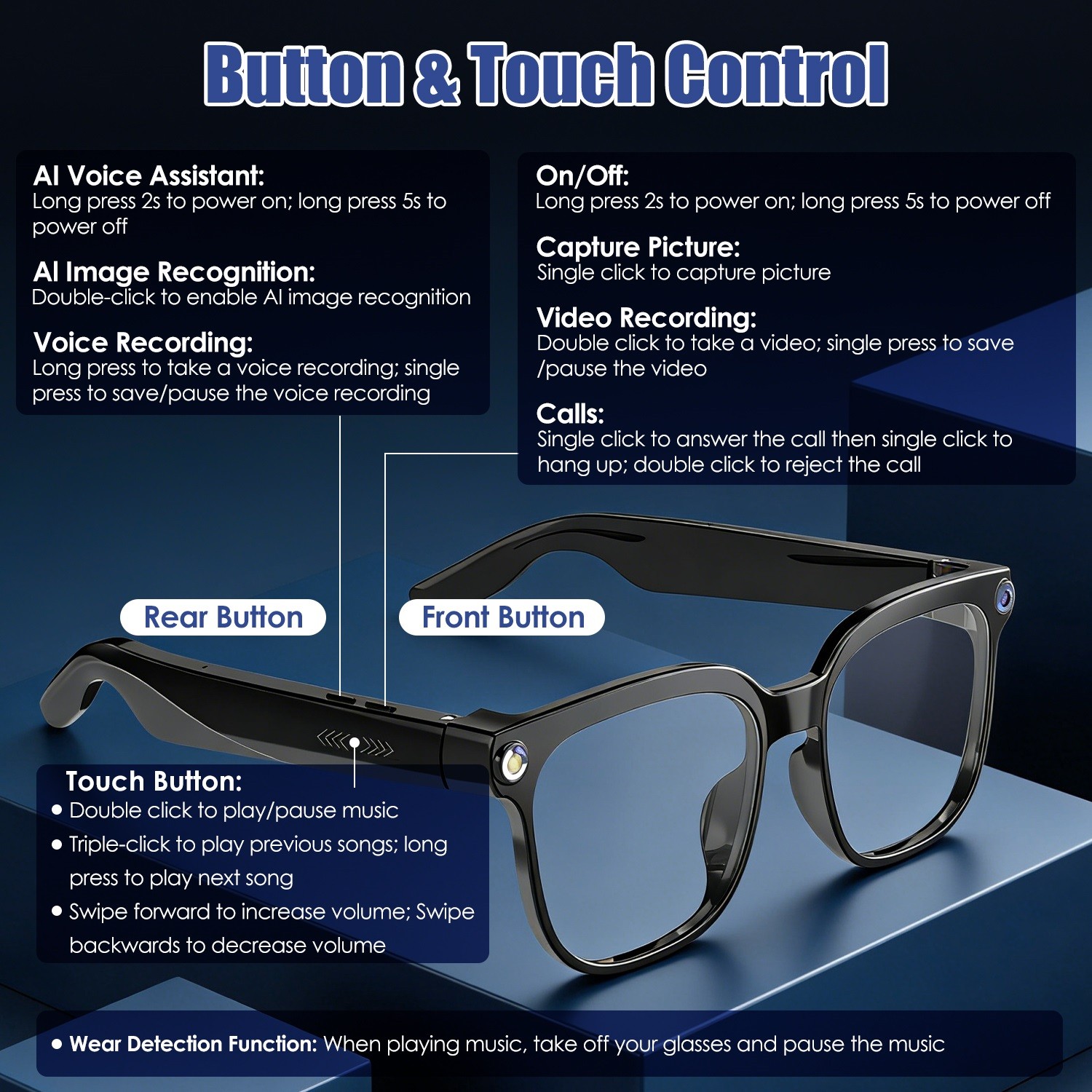 1080P Camera AI Smart Glasses w/ Voice Assistant Stylish Design for Meeting Vlog