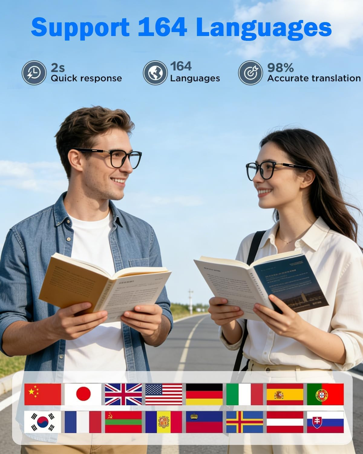 Al Smart Glasses Men Women Bluetooth Translation 164 Languages Color-Change Lens