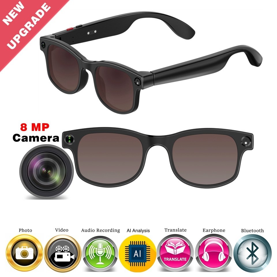 4K AI Smart Glasses 8MP Camera Bluetooth Call Voice Assistant 2025