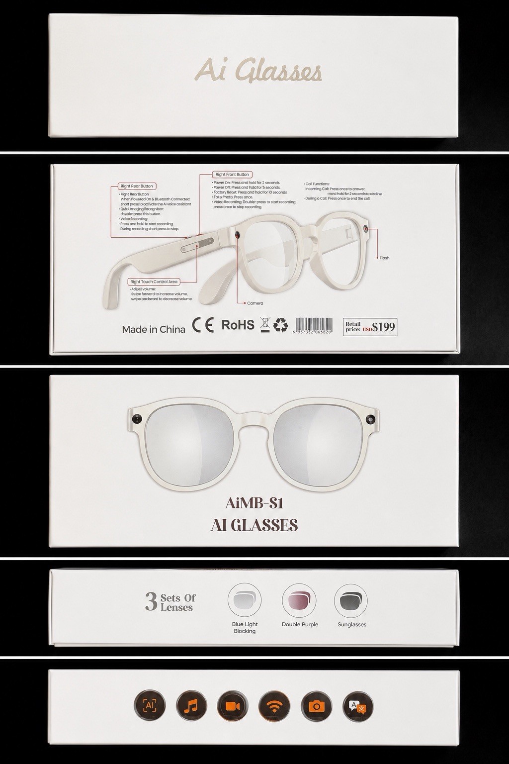 AI Smart Glasses AiMB-S1 | Camera, Bluetooth Audio, AI Assistant | NEW Sealed