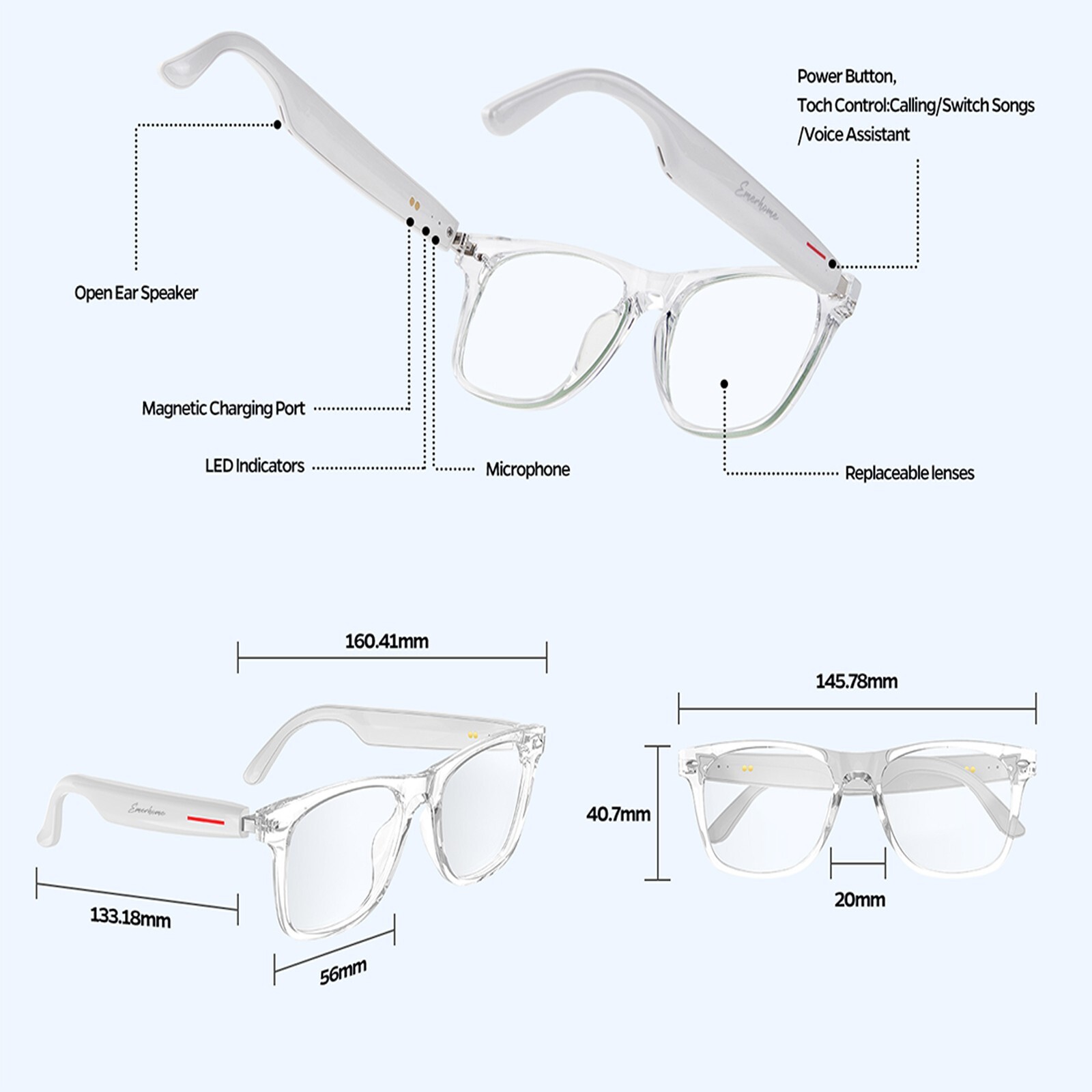 Smart Glasses-Bluetooth Glasses for Men Women,Touch Voice Control,Hand-free Call