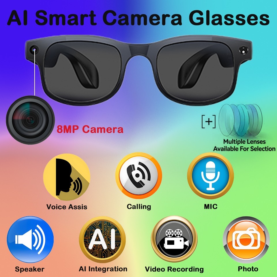 AI Smart Glasses Wi-Fi Camera Microphone Touch Buttons AI Voice
