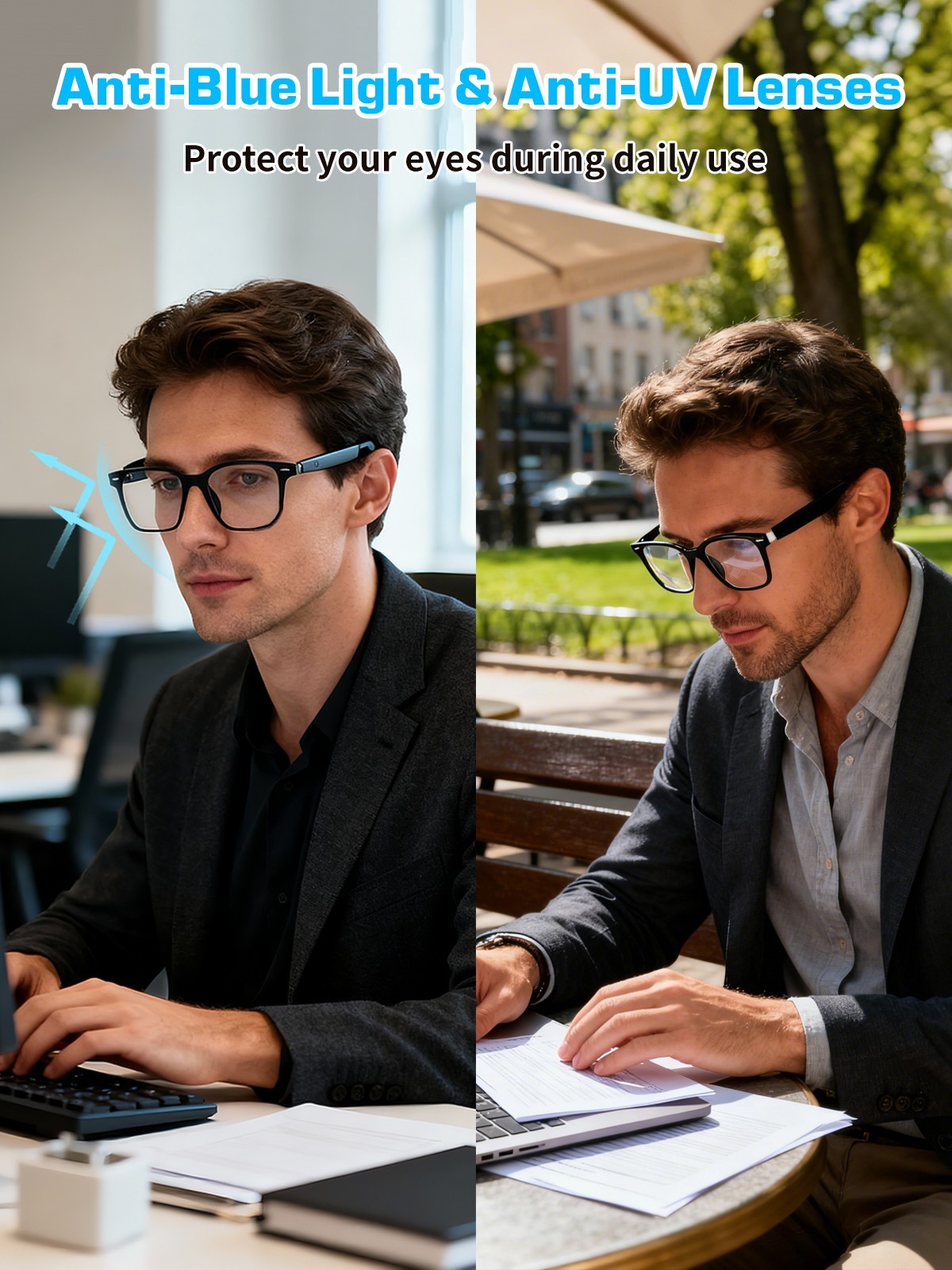 AI Smart Glasses Bluetooth Open-Ear Audio Translation Glasses for Men & Women US