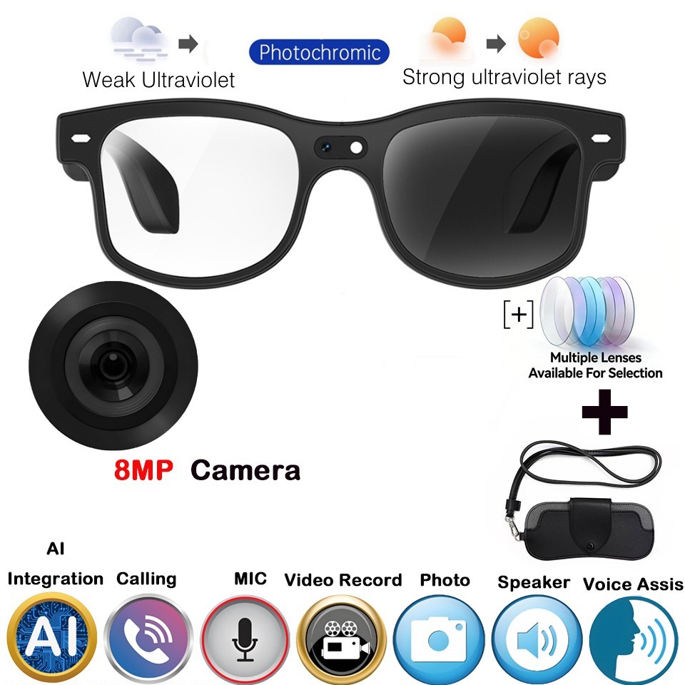 4K 8MP Camera AI Smart Glasses 32GB 290mAh Battery and Bluetooth