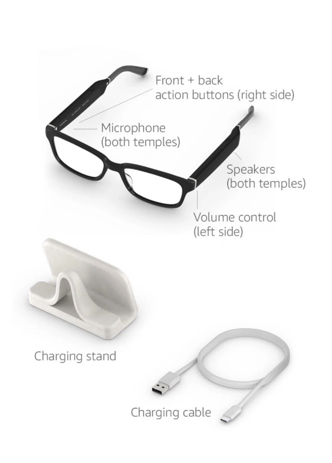 Echo Frames 3rd Gen, Alexa Smart Glasses, Rectangle – Black Blue Light Filter