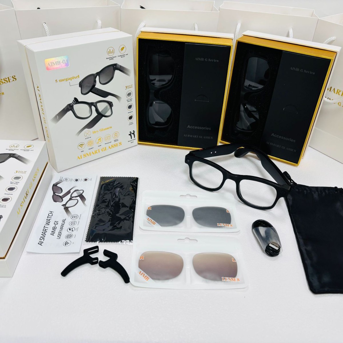 AIMB-G1 Smart Glasses with 8MP Camera 1080p Video Recording Bluetooth Calling