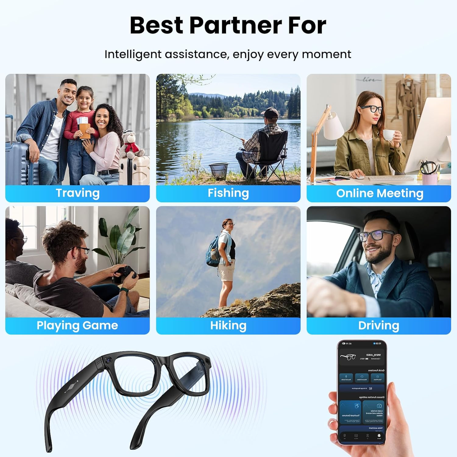 AI Smart Glasses 4K HD Camera, BT Call, 800W Anti-Shake Camera Glasses with Vide