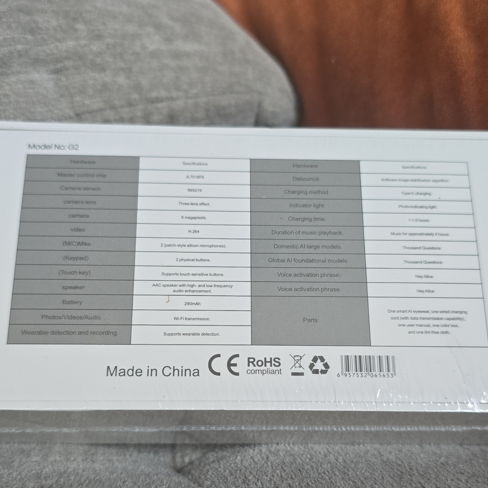 G2 Smart Glasses Wi-Fi Connectivity Video w/ 8MP Camera