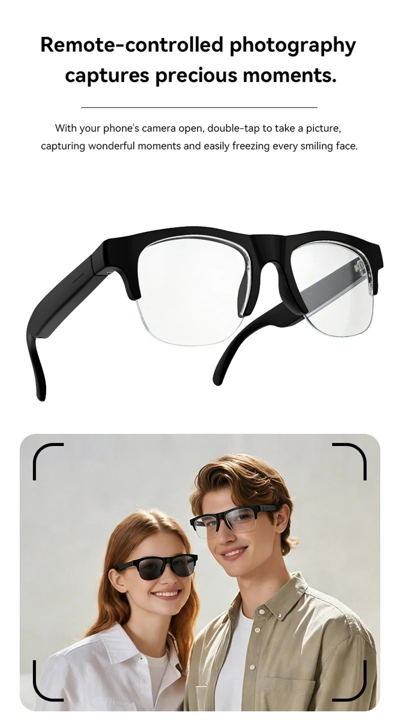 AI 4K Smart Glasses Camera Recording Bluetooth Voice Assistant Touch Control Eye
