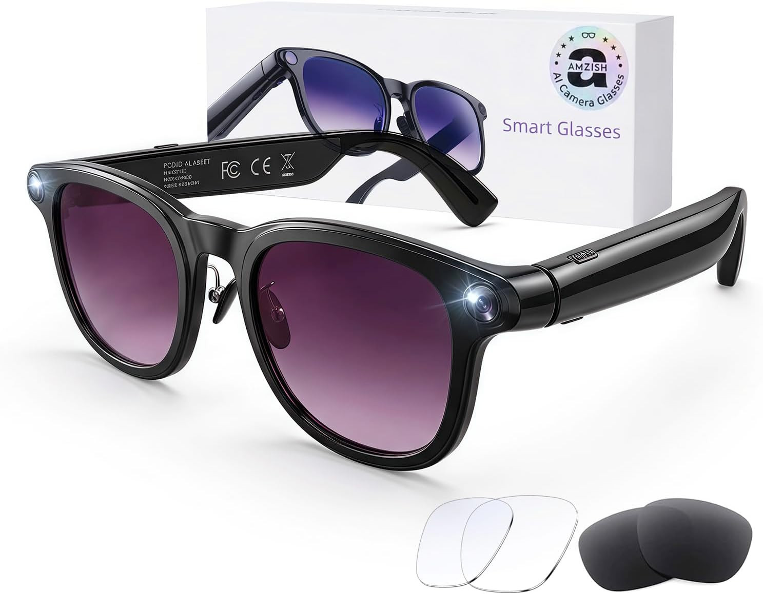 AI Smart Glasses with Camera, 8MP HD Bluetooth Camera Glasses, 1080P Video Recor
