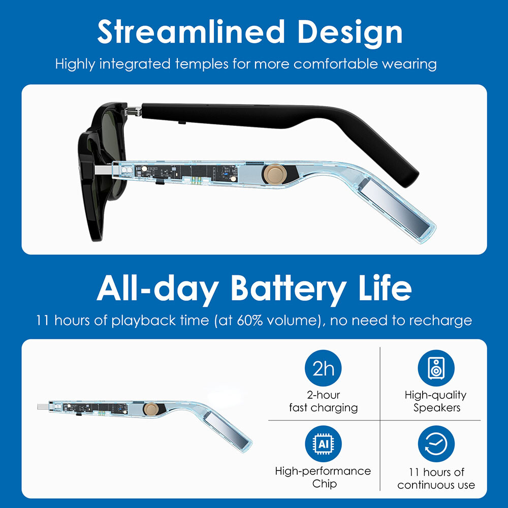 Smart Glasses Speakers Bluetooth Sunglasses Waterproof AI Translator Headphones