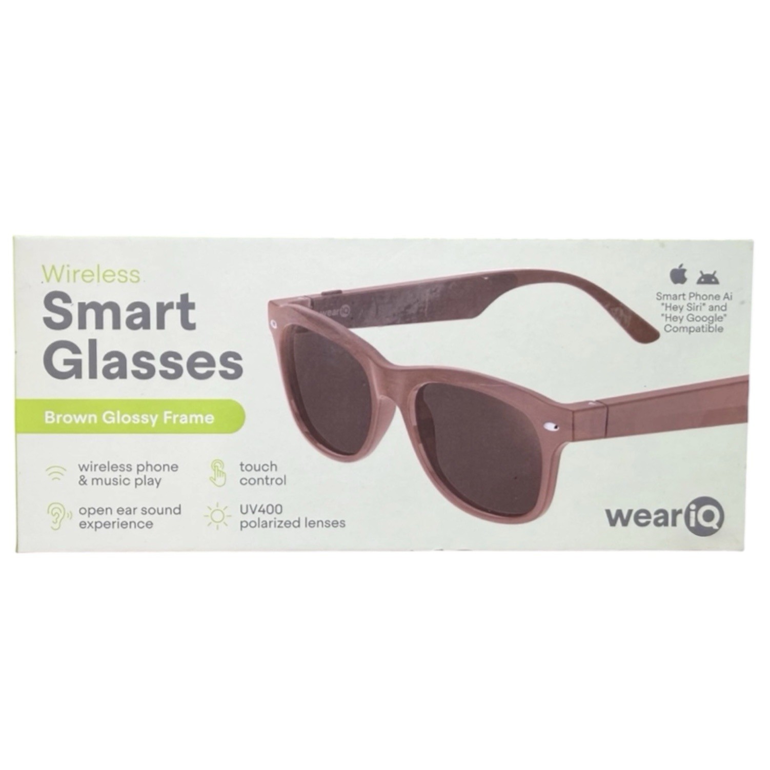 WeariQ Smart Glasses Brown Glossy Frame UV400 Polarized Wireless Bluetooth USB-C