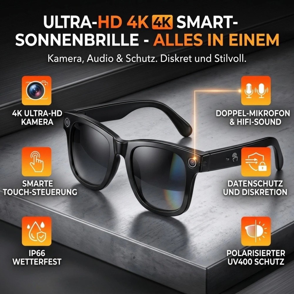 Smart AI Camera Glasses with HD Video Recording, Built-in Speakers, Voice Assist
