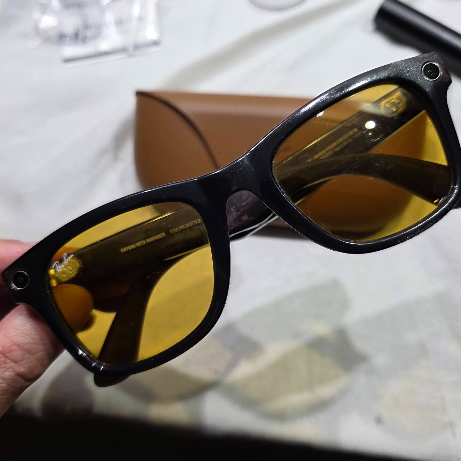 Ray-Ban Meta Wayfarer Smart Sunglasses -Rebel Black Transparent/Amber RARE Large