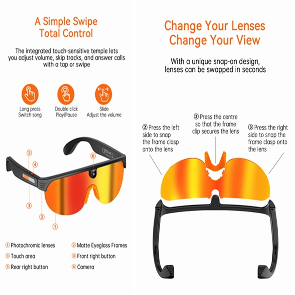 AI Smart Glasses Camera Bluetooth Call Voice Assis Music Translate Men&Women