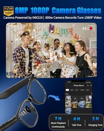 800W Smart Glasses with 1080P Camera, AI Translator, Bluetooth Audio, Photochrom