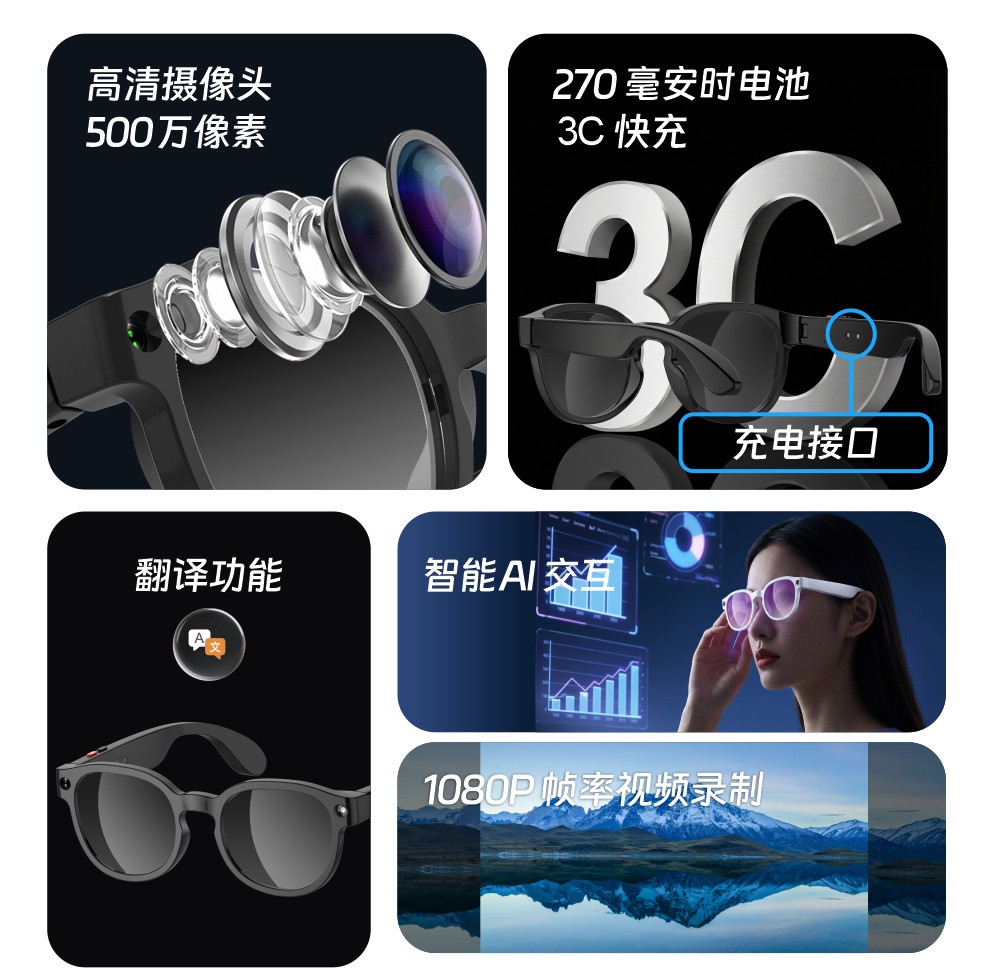 AiMB-S1 Smart Glasses with AI Voice Control & HD Recording for iPhone Android