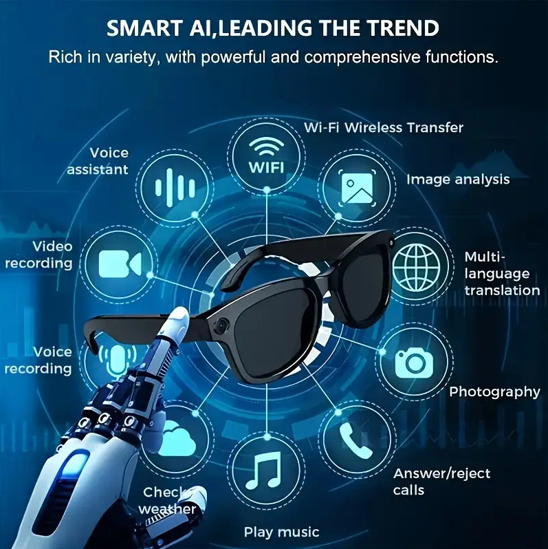 AI-powered smart music glasses with a camera, supporting 1080p HD video recordin