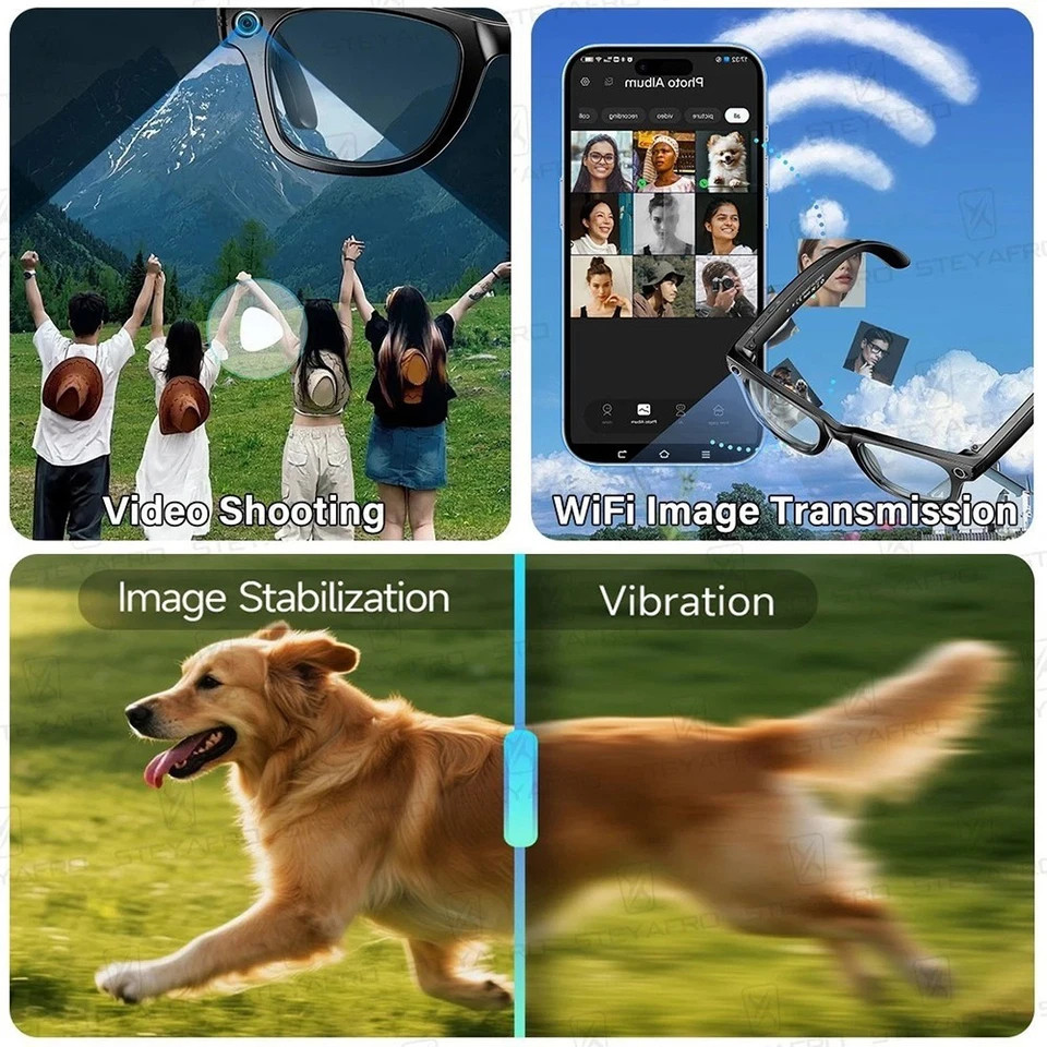 4K HD Smart Glasses AI Camera Bluetooth Call Voice Assistant Waterproof