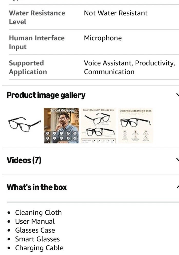 Smart Bluelight Audio Glasses Black ~ ANDROID WEAR ~ Microphone ~ Charging Cable