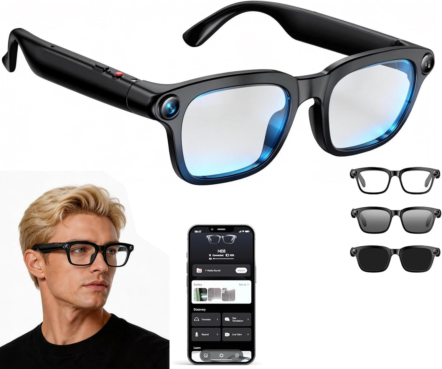 Smart Glasses with Camera, 4K HD Video, 1080P Video Recording & Photo Capture, O